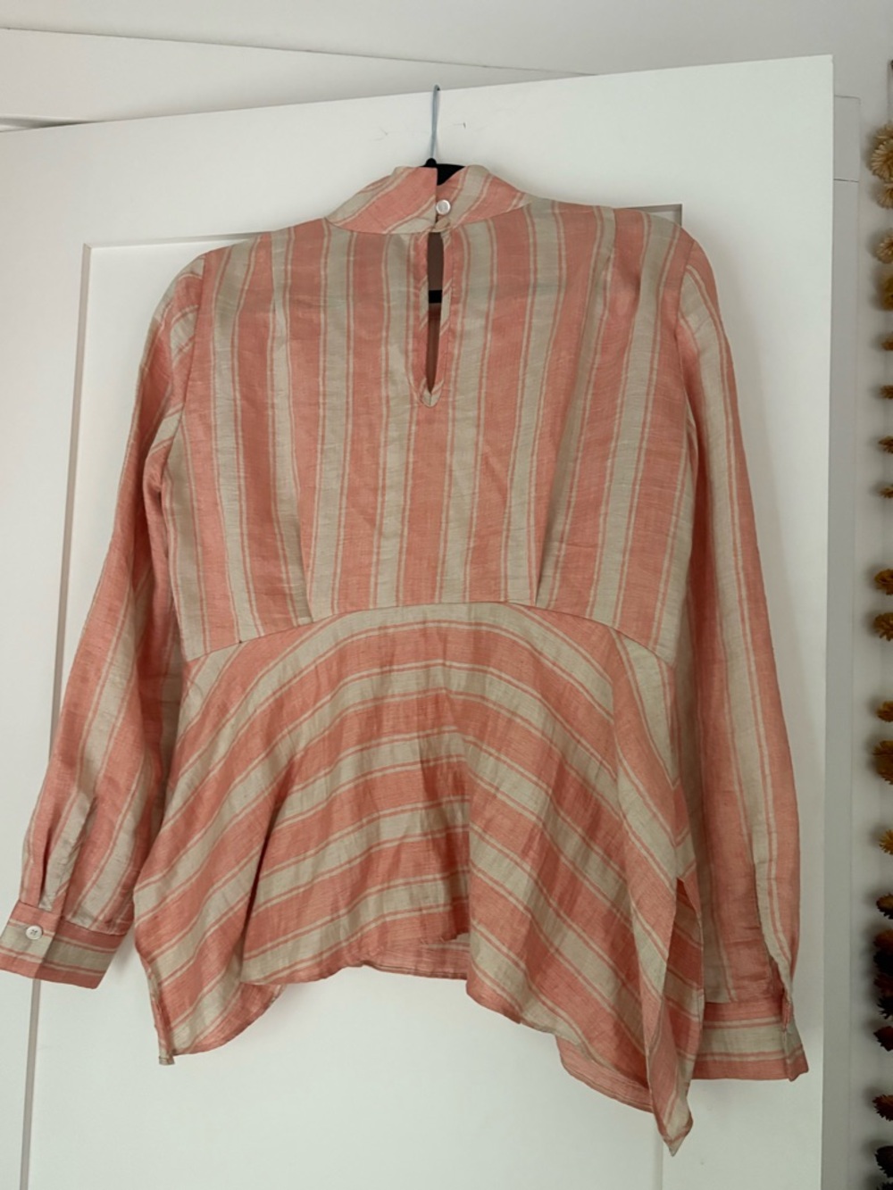 Vintage Linen Blend Rachel Comey Peach and Cream Striped Tunic and Trousers Set